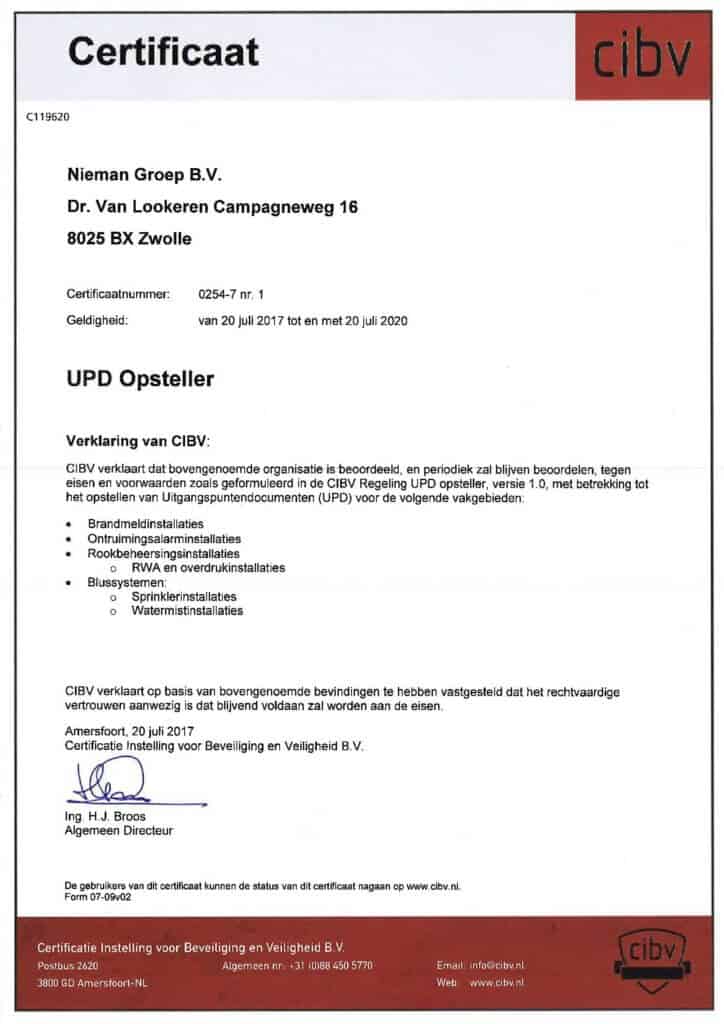 Certificaat bedrijfserkenning UPD Opsteller 2017